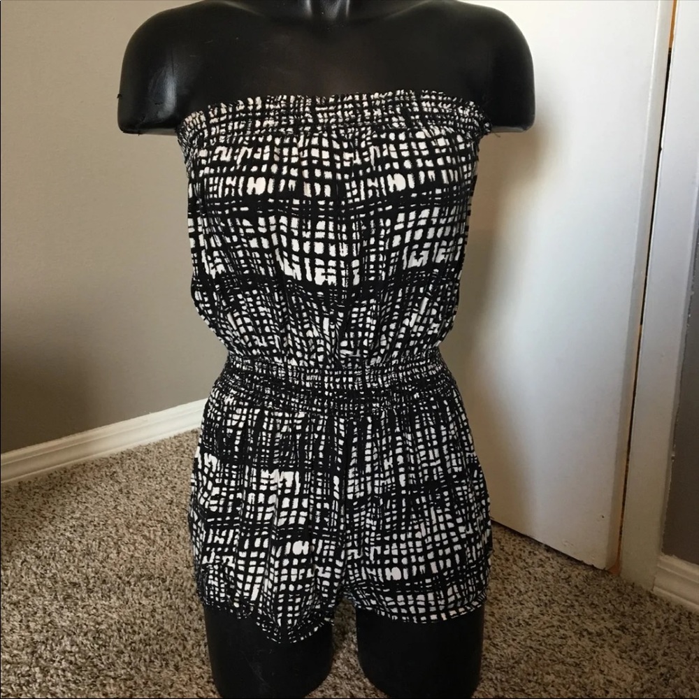 Black And White Strapless Romper M
